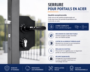 Détail de la serrure d’un portail acier battant