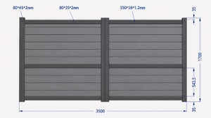 Plan du portail aluminium Bordeaux battant 3,50 mètres