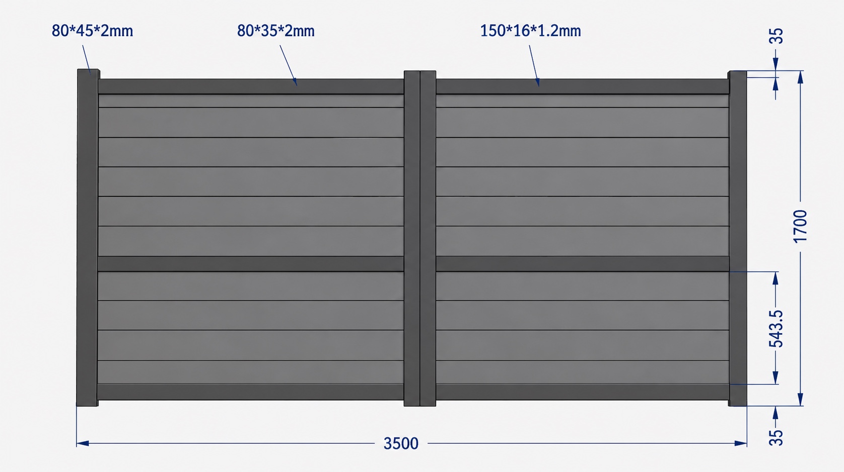 Plan du portail aluminium Bordeaux battant 3,50 mètres