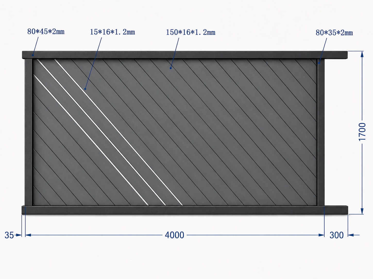 Plan du portail aluminium Brest coulissant 4 mètres
