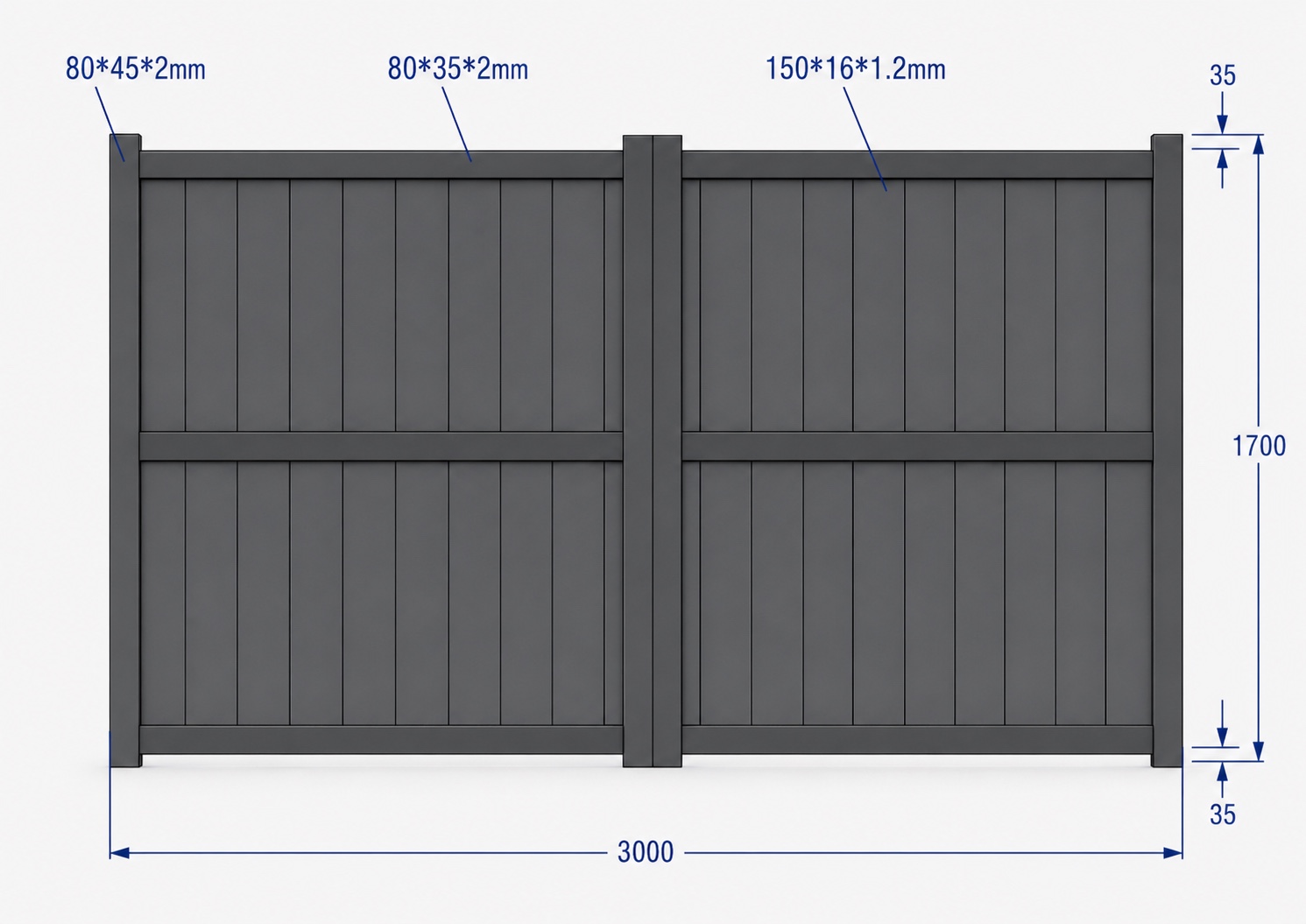 Dimensions du portail aluminium Nice battant