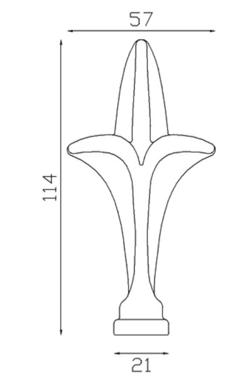 Pointe de lance de 114mm de haut par 57mm de large et avec une base d'un diamètre de 21mm en fer forgé.