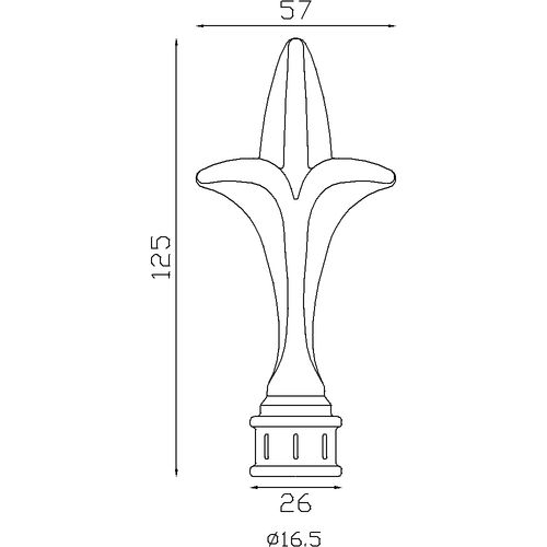 Pointe de lance de 125mm de haut par 57mm de large et avec une base creuse d'un diamètre de 16,5mm 