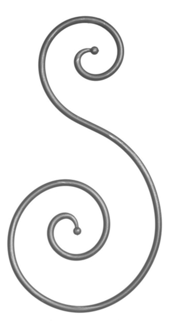 Volute en S inégale finition boule. Hauteur 420mm largeur 210mm en rond lisse de diamètre 14mm. Fixation par soudure. Permet de décorer votre fabrication en fer forgé, portail, clôture, pergola, mais également permet de renforcer la sécurité, en diminuant le vide entre barreau, ou d'augmenter le soutien. Fourni brut, à peindre ou à vernir pour protéger contre la corrosion.