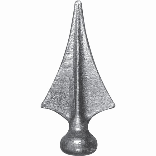 Pointe de lance de 128mm de haut par 61mm de large et avec une base d\'un diamètre de 32mm en fer forgé.