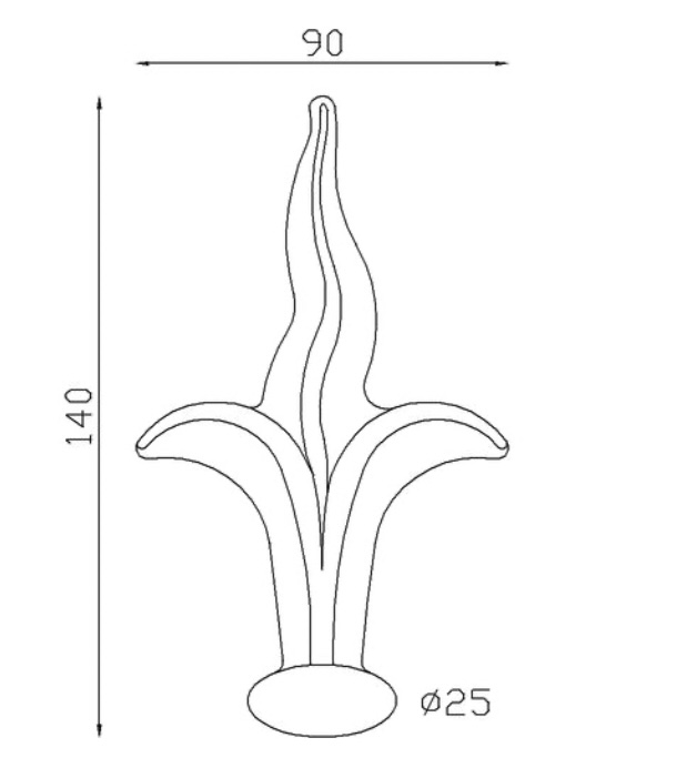 Pointe de lance avec flamme, en fer forgé. Hauteur 140mm largeur 90mm avec base pleine d'un diamètre de 25mm, compatible avec tube de diamètre inférieur ou égal. Elément décoratif idéal pour votre portail ou clôture, par exemple. Fixation par soudure. Fournie brut, à peindre ou à vernir avec un produit adapté qui protège contre la corrosion, produit galvanisable.