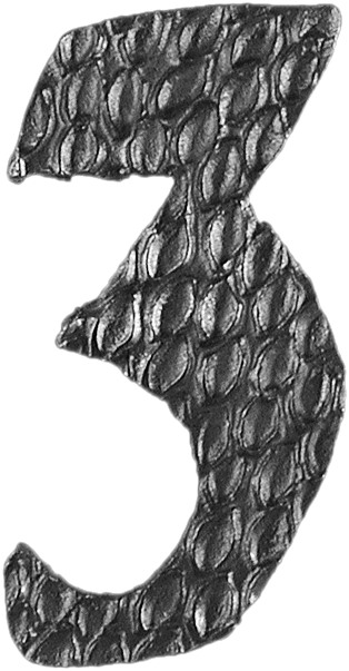 Chiffre 3 d'hauteur 150mm. Tous les nombres sont en fer forgé. Épaisseur de 3mm.
