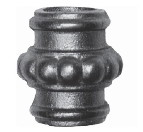 Garniture de barreaux en fonte. Compatible avec des barreaux de diamètre 16mm. Hauteur 40mm largeur 40mm. Cette bague sertie de sphères ornera vos barreaux de grilles de défense, portails, escaliers par exemple. Fixation par vis car taraudage M5 (vis fournie). Fourni brut, à peindre ou à vernir avec un produit adapté pour la protection contre la corrosion.