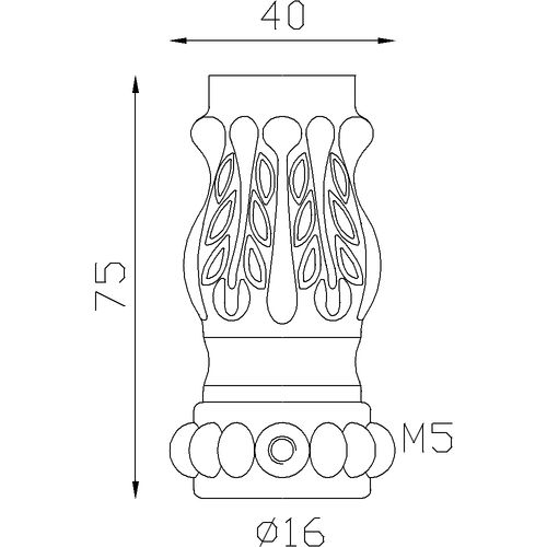 Garniture de barreau en fonte à visser. Taraudée M5. Livrée avec sa vis de fixation. Compatible avec des barreaux de diamètre 16mm.