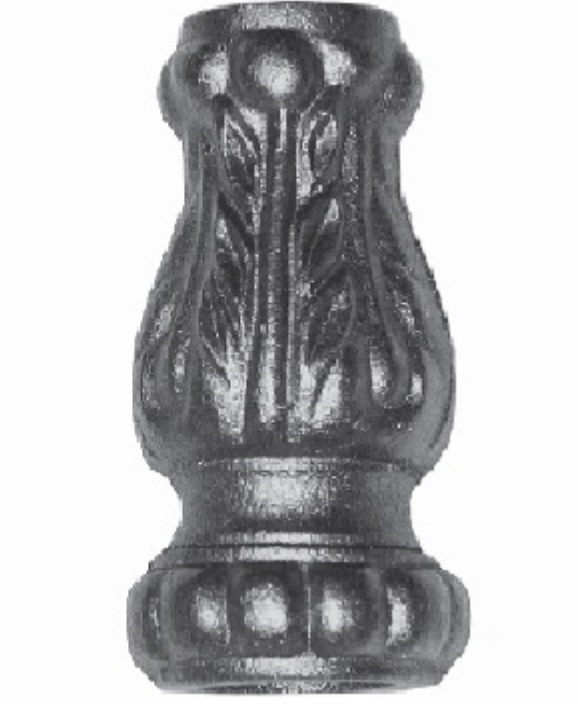 Demi garniture de barreaux en fonte. Compatible avec des barreaux de diamètre 16mm. Hauteur 75mm largeur 40mm. Cette bague sertie de sphères ornera vos barreaux de grilles de défense, portails, escaliers par exemple. Fixation par vis par taraudage M5 (vis fournie). Fourni brut, à peindre ou à vernir avec un produit adapté pour la protection contre la corrosion. Produit non galvanisable.