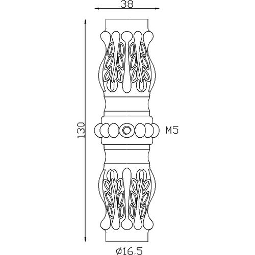 Garniture de barreau en fonte soudable à visser. Taraudée M5. Livrée avec sa vis de fixation. Compatible avec des barreaux de diamètre 16mm.