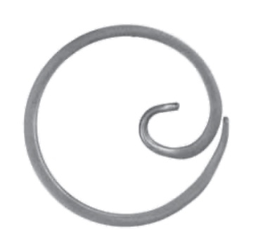 Cercle en spirale avec finition en patte d'oie d'un diamètre de 100mm.  Caractéristique :  Diamètre de 100mm. Largeur de 14mm. Épaisseur de 6mm. 