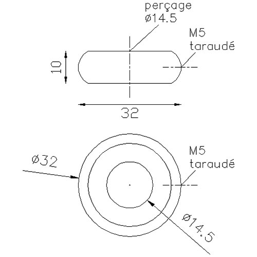 Garniture de barreau en acier tourné à visser.  Compatible avec des barreaux de diamètre 14mm.