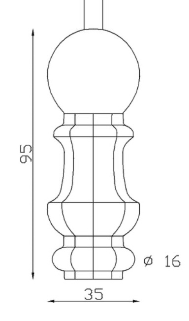 Equerre pour rampe, garniture droite de barreaux, en fer forgé. Compatible avec des barreaux de diamètre 16mm. Hauteur 95mm largeur 35mm. Cette bague d'apparence sobre et élégante ornera vos barreaux d'escaliers par exemple. Fixation par soudure sur la tige. Fourni brut, à peindre ou à vernir avec un produit adapté pour la protection contre la corrosion.