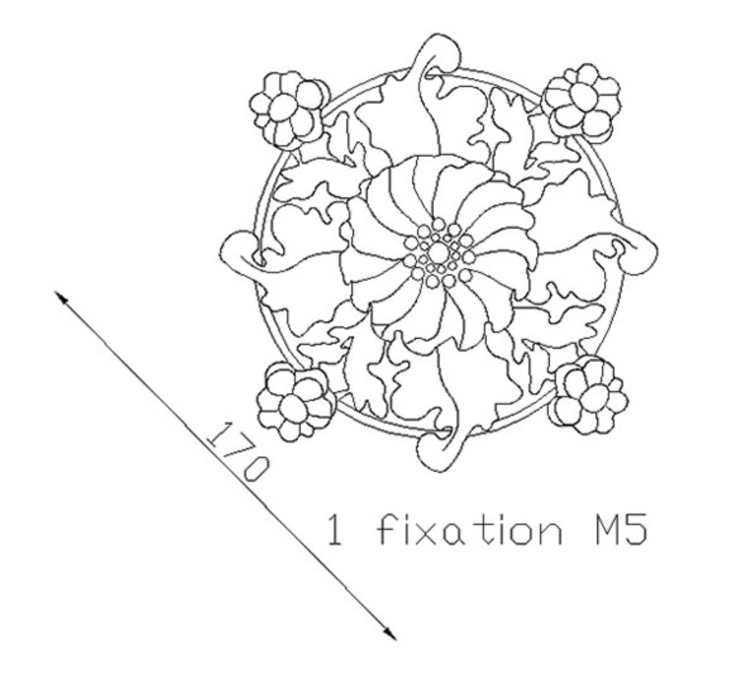 Rosace en fonte et en forme de fleur avec un diamètre de 165mm. A visser. Taraudage M5.