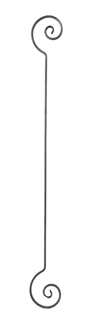 Volute en fer forgé décorative, symétrique. Hauteur de 950mm et largeur de 100mm, section en fer plat de 14mm par 6mm. Les extrémités des volutes sont effilées et rayées, ce qui apporte de l'élégance à la fabrication. Peut-être utilisée en tant que frise dans un garde-corps ou intégrée dans un bandeau de renfort par exemple. Fixation par soudure.Fournie brut, à peindre ou à venir.