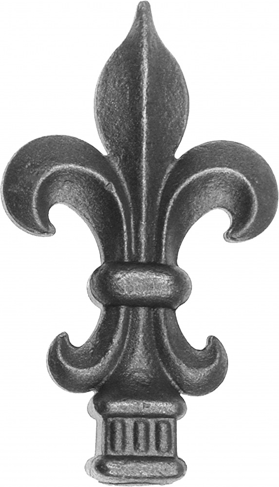 Pointe de lance en fleur de lys de 155mm de haut par 90mm de large et avec une base en carré de 30mm en fonte soudable.