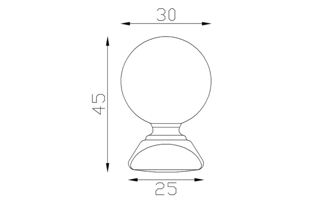 Boule d'ornement sur pommeau estampé. Hauteur 45mm diamètre de la boule ø30mm, base carré largeur 25mm. En fer forgé finition lisse, produit galvanisable. Fixation par soudure, possibilité de taraudage pour y insérer nos goujons pour l'adapter à du bois (fournitures et outillages). Fournie brut, à vernir ou à peindre avec un produit qui protège de la corrosion. Permet d'ajouter une touche d'élégance à votre projet, escalier ou pergola, par exemple.