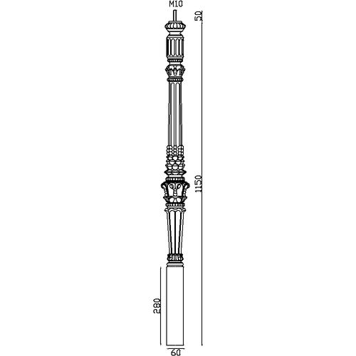 Poteau de départ de 1150mm de haut et avec une section d'un diamètre de 60mm. En fonte.