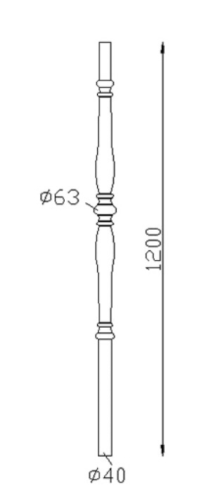 Poteau ou départ de rampe avec détails sur toute la hauteur, en fonte. Hauteur 1200mm base rond creux diamètre Ø40mm. Fixation par scellement. Fourni brut, à peindre ou à vernir pour protéger de la corrosion. Au delà de son rôle sécuritaire, il peut être un élément décoratif dans plusieurs réalisations en fer forgé tel que du mobiliers, divers objets décoratifs, des grilles de défense, des rampes d'escaliers, des kiosques, des gardes corps.