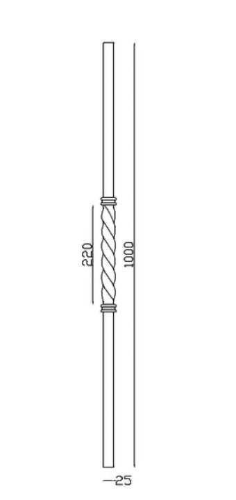 Poteau de départ torsadé au centre, en fer forgé. Hauteur 1000mm carré martelé 25mm. Fixation par soudure. Fourni brut, à peindre ou à vernir pour protéger de la corrosion. Au delà de son rôle sécuritaire, il peut être un élément décoratif dans plusieurs réalisations en fer forgé tel que du mobiliers, divers objets décoratifs, des grilles de défense, des rampes d'escaliers, des portails, des kiosques, des gardes corps.