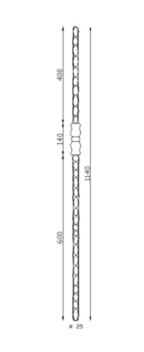 Poteau de départ ondulé sur toute la hauteur avec motif arrondi, en fer forgé. Hauteur 1140mm section carré de 25mm. Fixation par soudure. Fourni brut, à peindre ou à vernir pour protéger de la corrosion. Au delà de son rôle sécuritaire, il peut être un élément décoratif dans plusieurs réalisations en fer forgé tel que du mobiliers, divers objets décoratifs, des grilles de défense, des rampes d'escaliers, des portails, des kiosques, des gardes corps.