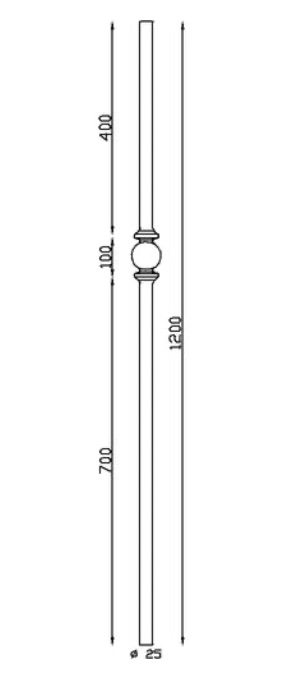 Poteau de départ ondulé sur toute la hauteur avec motif boule, en fer forgé. Hauteur 1200mm section rond de Ø25mm. Fixation par soudure. Fourni brut, à peindre ou à vernir pour protéger de la corrosion. Au delà de son rôle sécuritaire, il peut être un élément décoratif dans plusieurs réalisations en fer forgé tel que du mobiliers, divers objets décoratifs, des grilles de défense, des rampes d'escaliers, des portails, des kiosques, des gardes corps.