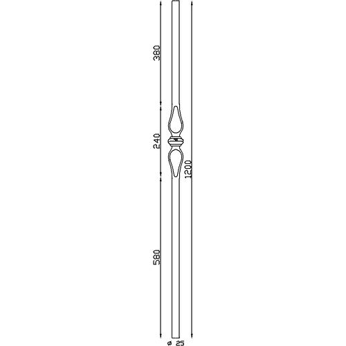 Poteau de départ de 1200mm de haut et avec une section d'un diamètre de 25mm. En fer forgé. motif creux estampé 