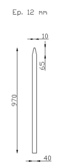 Poteau  avec finition pointe. Hauteur 1000mm Largeur 40mm épaisseur 12mm. Chanfreiné pour garde corps et rambardes. Compatible avec platine réf 16111. Livré brut, prêt à peindre ou à vernir pour protéger contre la corrosion.