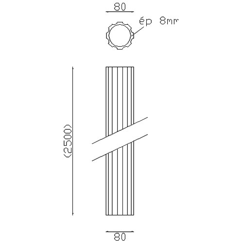 Tube Fût alu cannelé H2500 - Ø80 -ép. 8 mm - Par recoupe permet la réalisation d'une colonne à dimension sur mesure qui recevra des décorations hautes et basses 