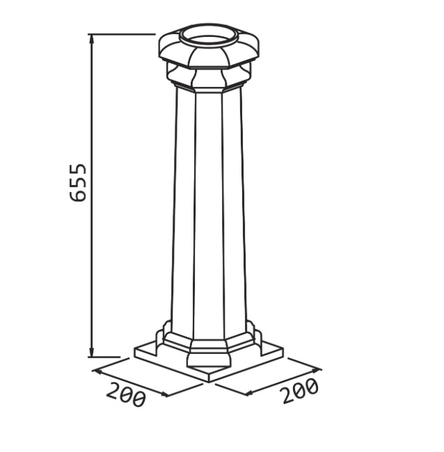 Décoration basse pour colonne alu sur socle, base en forme tradition royale, en aluminium. Hauteur 655mm, base carré de largeur 200mm, pour tube Ø80mm. Reçoit aussi bien un tube cannelé qu'un tube lisse, c'est l'un élément nécessaires à l'assemblage d'un poteau modulaire. Permet une finition élégante. Convient pour un usage en intérieur ou en extérieur. Finition: brut. Existe en version pour tube de Ø100mm (référence 063111).