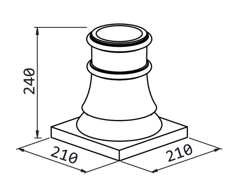 Décoration basse pour colonne alu, base en forme opéra avec socle, en aluminium. Hauteur 240mm, largeur du socle carré 210mm, pour tube Ø80mm. Reçoit aussi bien un tube cannelé qu'un tube lisse, c'est l'un élément nécessaires à l'assemblage d'un poteau modulaire. Permet une finition élégante. Convient pour un usage en intérieur ou en extérieur. Finition: brut. Existe en version pour tube de Ø100mm (référence 063151).