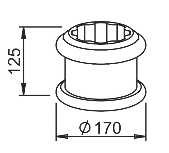 Rondelle décorative pour fût cannelé de diamètre Ø100mm, en aluminium. Hauteur 125mm Largeur 170mm. Elle permet de cacher les espaces des cannelures ou les soudures, au dessus d'une base ou au dessous d'un chapiteau. S'utilise avec le tube cannelé référence 063104. Existe en version pour tube de Ø80mm (référence 06320). Finition: brut.