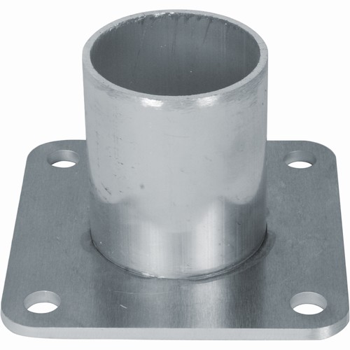 Fixation basse en alu pour tube diam 80 mm extérieur soit maxi 62 mm intérieur  - Cette pièce sert de centrage et de fixation pour les poteaux colonnes Ø80mm. Elle reçoit aussi bien un tube cannelé qu'un tube lisse Ø80mm extérieur.