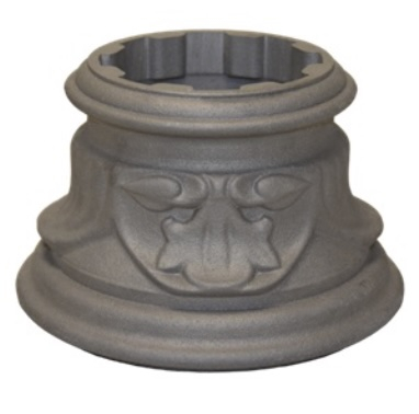Décoration basse ou haute pour colonne alu en tube cannelé, décoration florale, en aluminium. Hauteur 297mm, base diamètre Ø140mm, pour tube Ø80mm. C'est l'un élément nécessaires à l'assemblage d'un poteau modulaire. Permet une finition élégante. Convient pour un usage en intérieur ou en extérieur. Finition: brut. Existe en version pour tube de lisse (référence 06401). Peut être complété par des rondelles (référence 06320,06318).