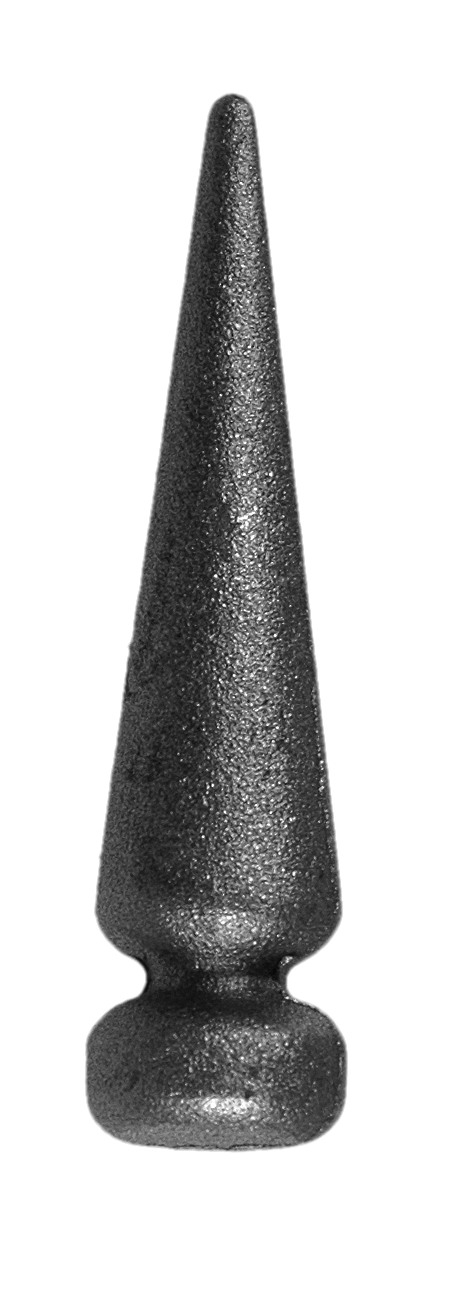 Pointe de lance de 110mm de haut par 25mm de large et avec une base d'un diamètre de 25mm en fer soudable .