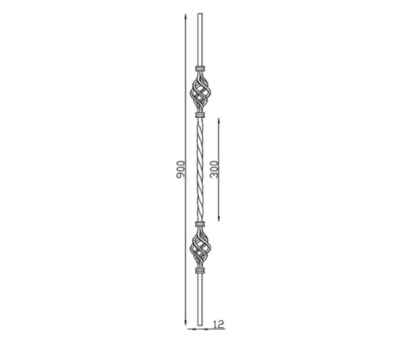 Barreau semi torsadé avec 2 vrilles, en fer forgé. Hauteur 900mm Largeur 50mm carré lisse plein de 12mm. Fixation par soudure. Fourni brut, à peindre ou à vernir pour protéger de la corrosion. Au delà de son rôle sécuritaire, il peut être un élément décoratif dans plusieurs réalisations en fer forgé tel que du mobiliers, divers objets décoratifs, des grilles de défense, des rampes d'escaliers, des portails, des kiosques, des gardes corps.