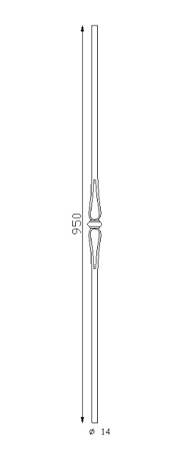 Barreau lisse avec motif au milieu, en fer forgé. Hauteur 950mm, rond lisse plein de diamètre 14mm. Fixation par soudure. Fourni brut, à peindre ou à vernir pour protéger de la corrosion. Au delà de son rôle sécuritaire, il peut être un élément décoratif dans plusieurs réalisations en fer forgé tel que du mobiliers, divers objets décoratifs, des grilles de défense, des rampes d'escaliers, des portails, des kiosques, des gardes corps. <b>Assorti au poteau 06131</b>