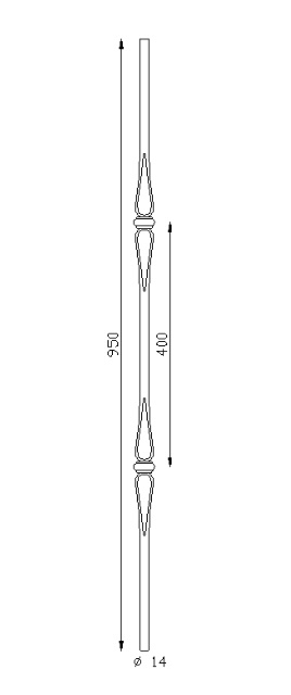 Barreau lisse avec deux motif, en fer forgé. Hauteur 950mm, rond lisse plein de diamètre 14mm. Fixation par soudure. Fourni brut, à peindre ou à vernir pour protéger de la corrosion. Au delà de son rôle sécuritaire, il peut être un élément décoratif dans plusieurs réalisations en fer forgé tel que du mobiliers, divers objets décoratifs, des grilles de défense, des rampes d'escaliers, des portails, des kiosques, des gardes corps. <b>assorti au poteau 06131</b>