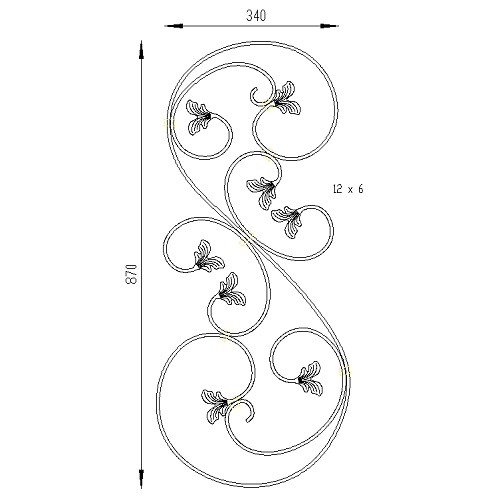 Grande volute 8 feuilles 870X350 mm -  La base mesure 12x6mm de section