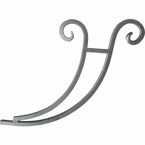 Composition de volutes pour supporter une marquise, en fer forgé grenaillé. Hauteur 380mm largeur 480mm, section en carré de largeur 20mm. La marquise placée au-dessus de la porte d'entrée servira de protection contre le mauvais temps avant de pénétrer dans votre logement. Le grenaillage permet d'enlever l'ensemble de la calamine résultant de sa fabrication forgée.