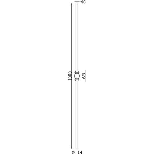 Barreau forgé au pillon à facettes avec une boule. Diamètre de 14mm et hauteur de 1000mm.