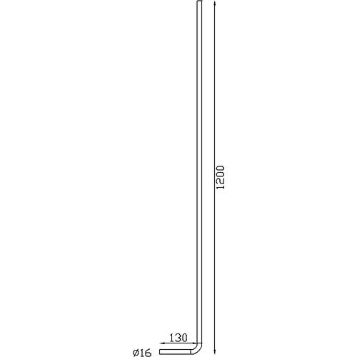 Barreau coudé lisse a sceller. Diamètre de 16mm et hauteur de 1200mm. Pour fabrication d'escalier fixation à l'anglaise 