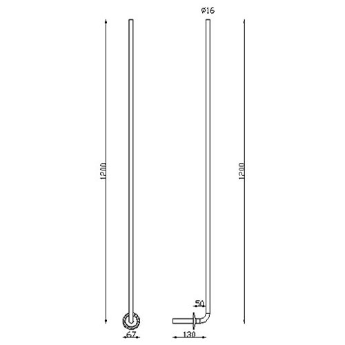 Balustre coudée pour escalier avec rosace diam 67 a sceller. Diamètre de 16mm et hauteur de 1200mm.