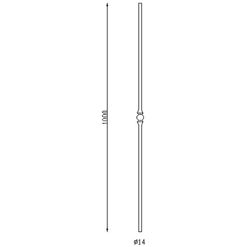 Barreau forgé au pillon  calibré ébéniste avec décor une boule lisse diamètre de 14mm et hauteur de 1000mm.