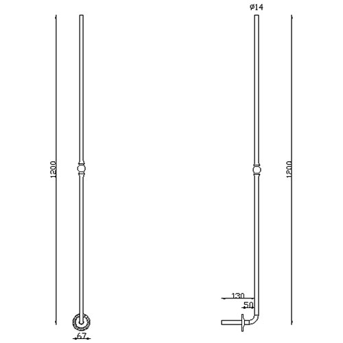 Barreau rond diam 14 calibré avec décor rosace pour fabrication de rampe d'escalier fixation à l'anglaise retour coudé de 50 - 130mm