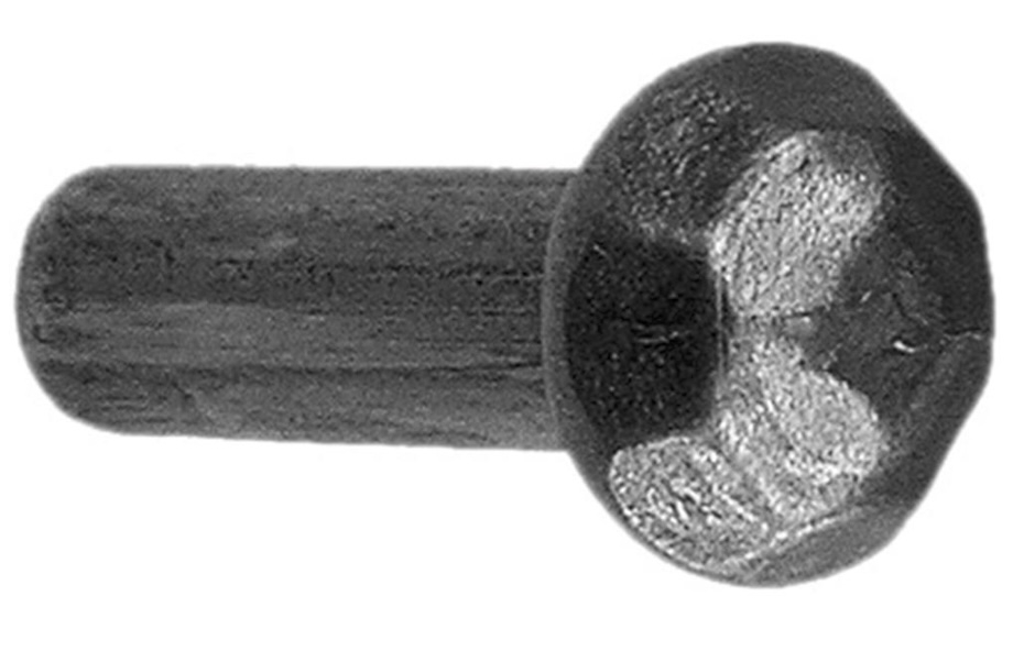 Rivet à tête bombée et à facettes, en fer forgé. Diamètre de la tête 9mm Diamètre de ta tige 5mm Longueur de la tige 18mm. Brut. Vendu à l'unité