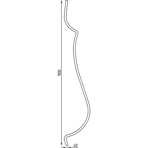 Barreau avec deux galbes et forgé à froid. Carré de 12mm et hauteur de 900mm.