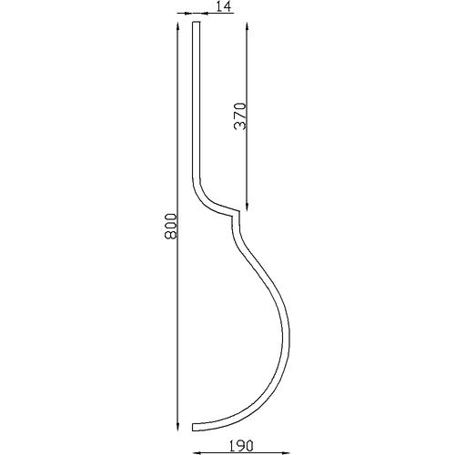 Barreau galbé. Carré de 14mm et hauteur de 800mm.