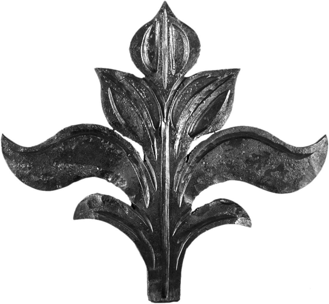 Décor de style feuille d'une hauteur de 160mm et d'une largeur de 175mm. Epaisseur de 3mm. En fer forgé.